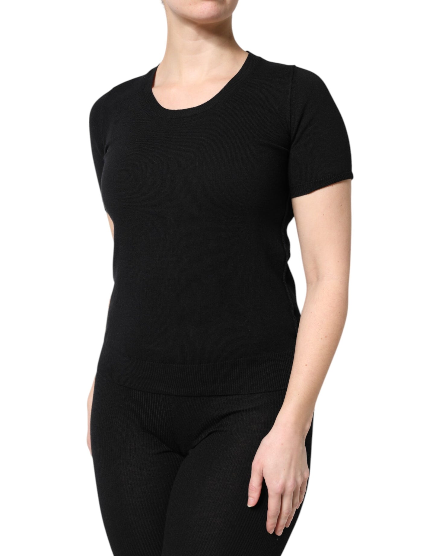 T-shirt à manches courtes et col rond en coton noir Dolce &amp; Gabbana