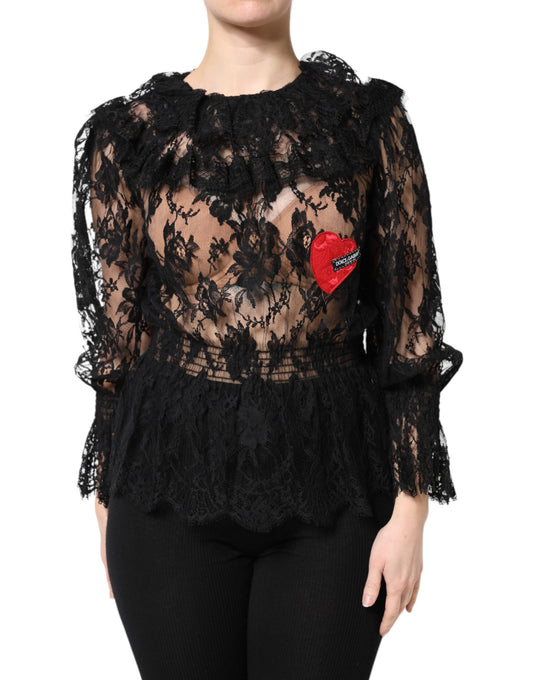 Chemisier en coton noir à dentelle florale Dolce &amp; Gabbana pour femme