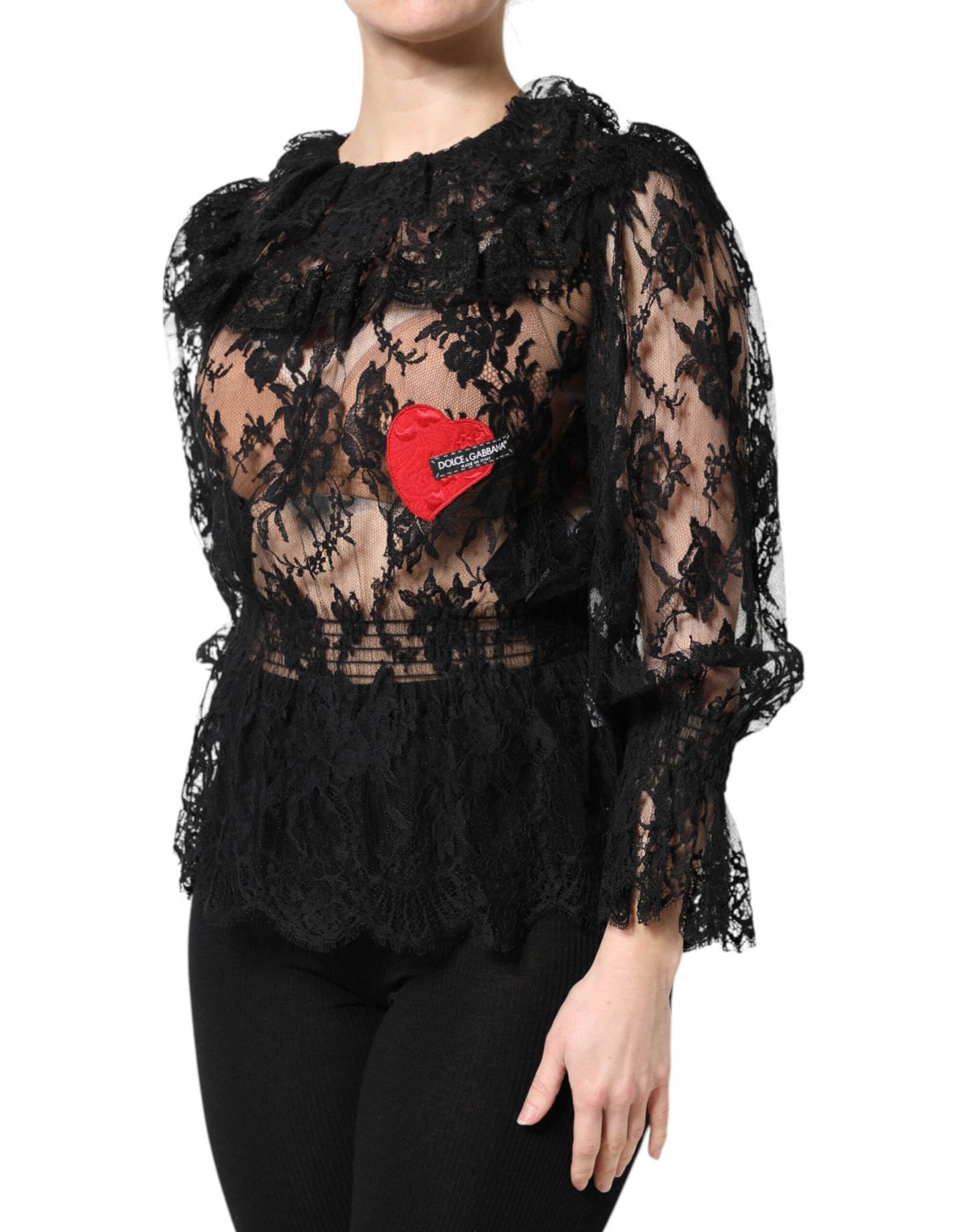 Chemisier en coton noir à dentelle florale Dolce &amp; Gabbana pour femme