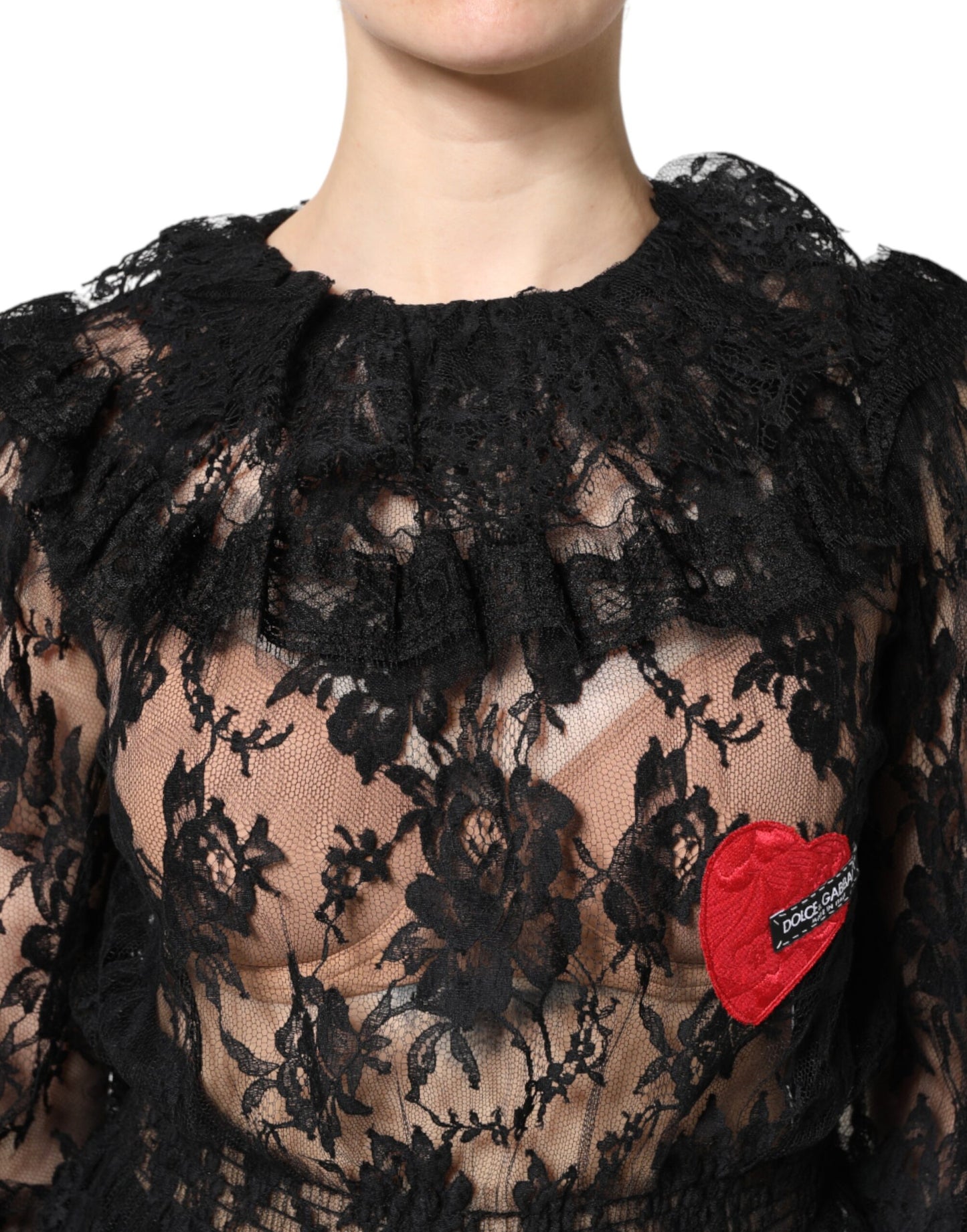 Chemisier en coton noir à dentelle florale Dolce &amp; Gabbana pour femme