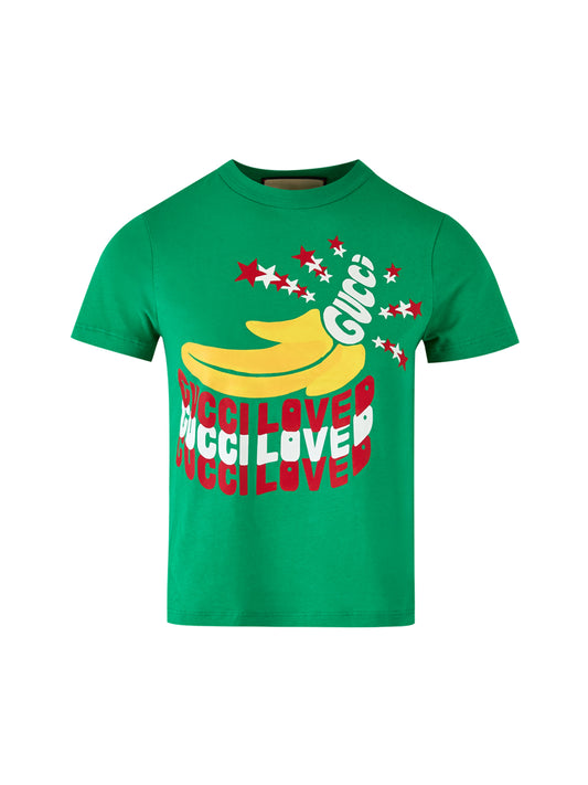 Grünes Baumwoll-Logo-T-Shirt von Gucci