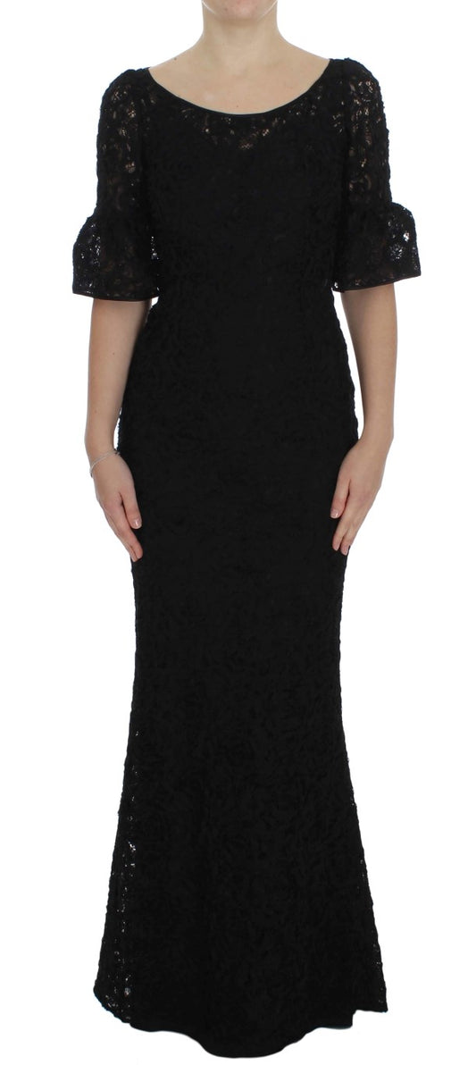Robe longue moulante noire en dentelle florale Dolce &amp; Gabbana