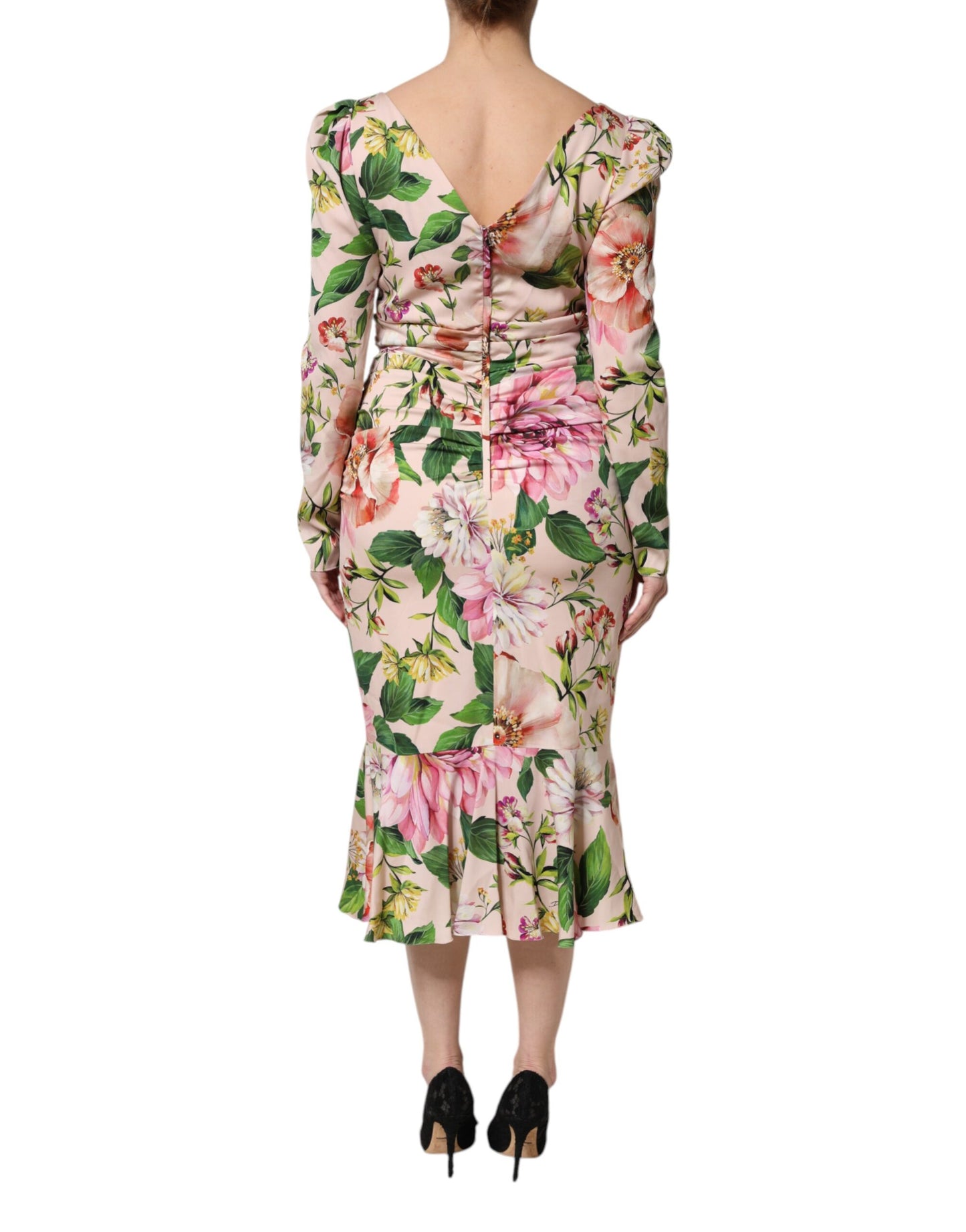 Dolce &amp; Gabbana – Figurbetontes Midikleid aus Seide mit Blumenmuster in Rosa