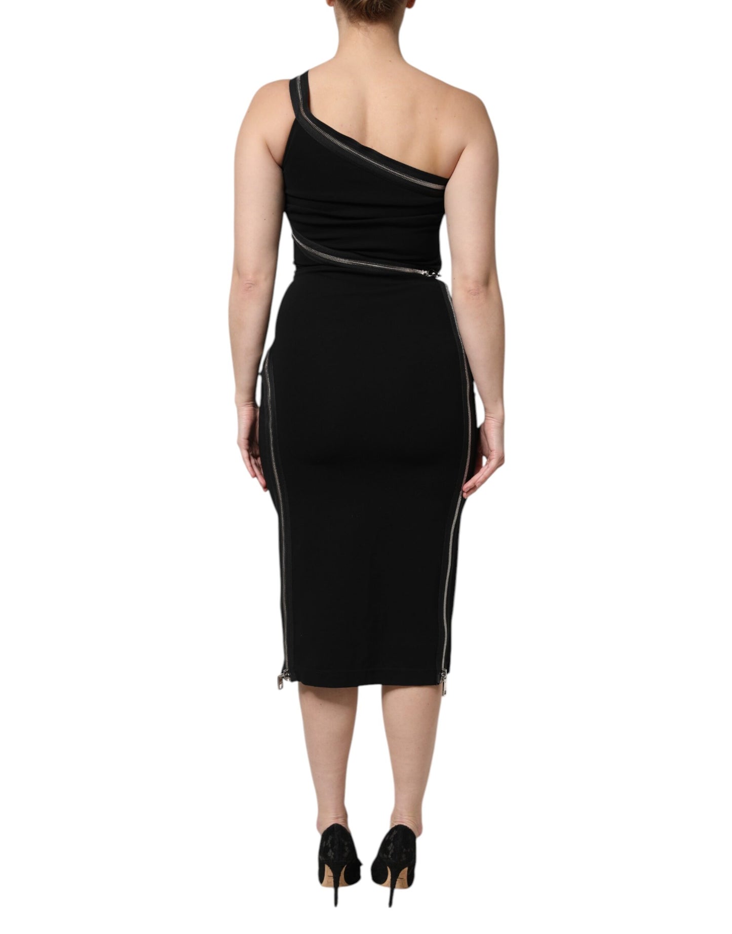 Robe fourreau noire à une épaule et fermeture éclair en viscose Dolce &amp; Gabbana