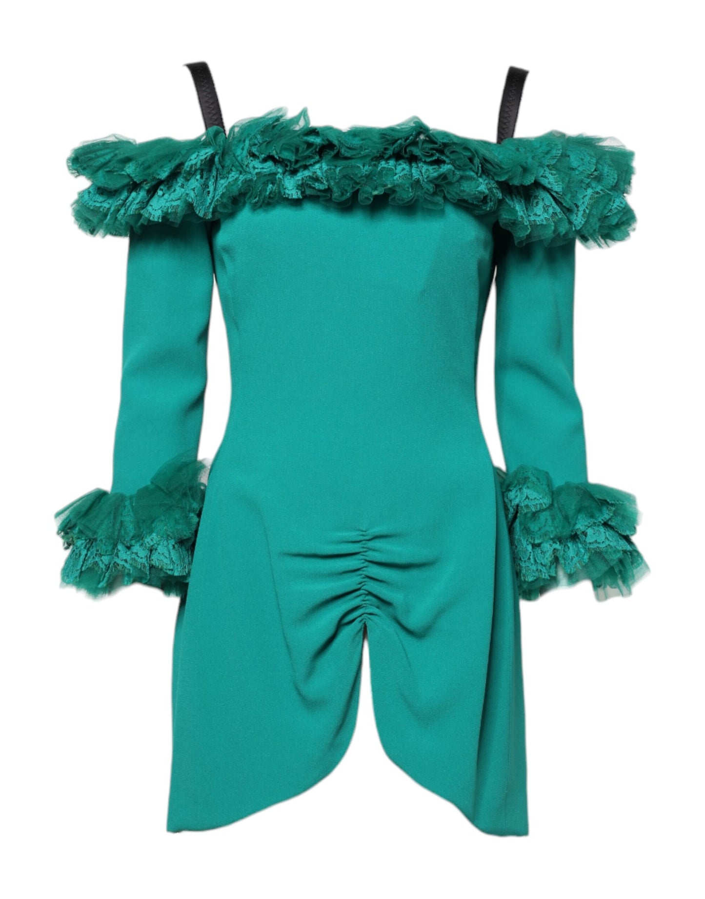 Robe fourreau courte en dentelle verte à épaules dénudées Dolce &amp; Gabbana