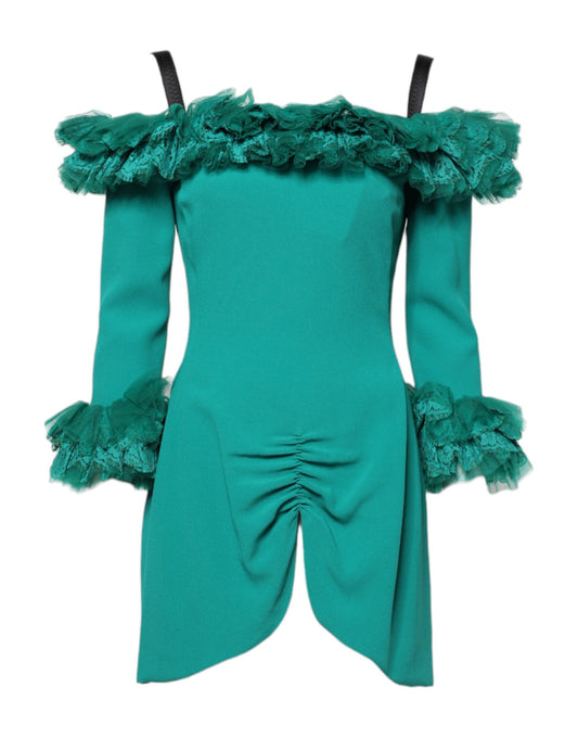 Robe fourreau courte en dentelle verte à épaules dénudées Dolce &amp; Gabbana