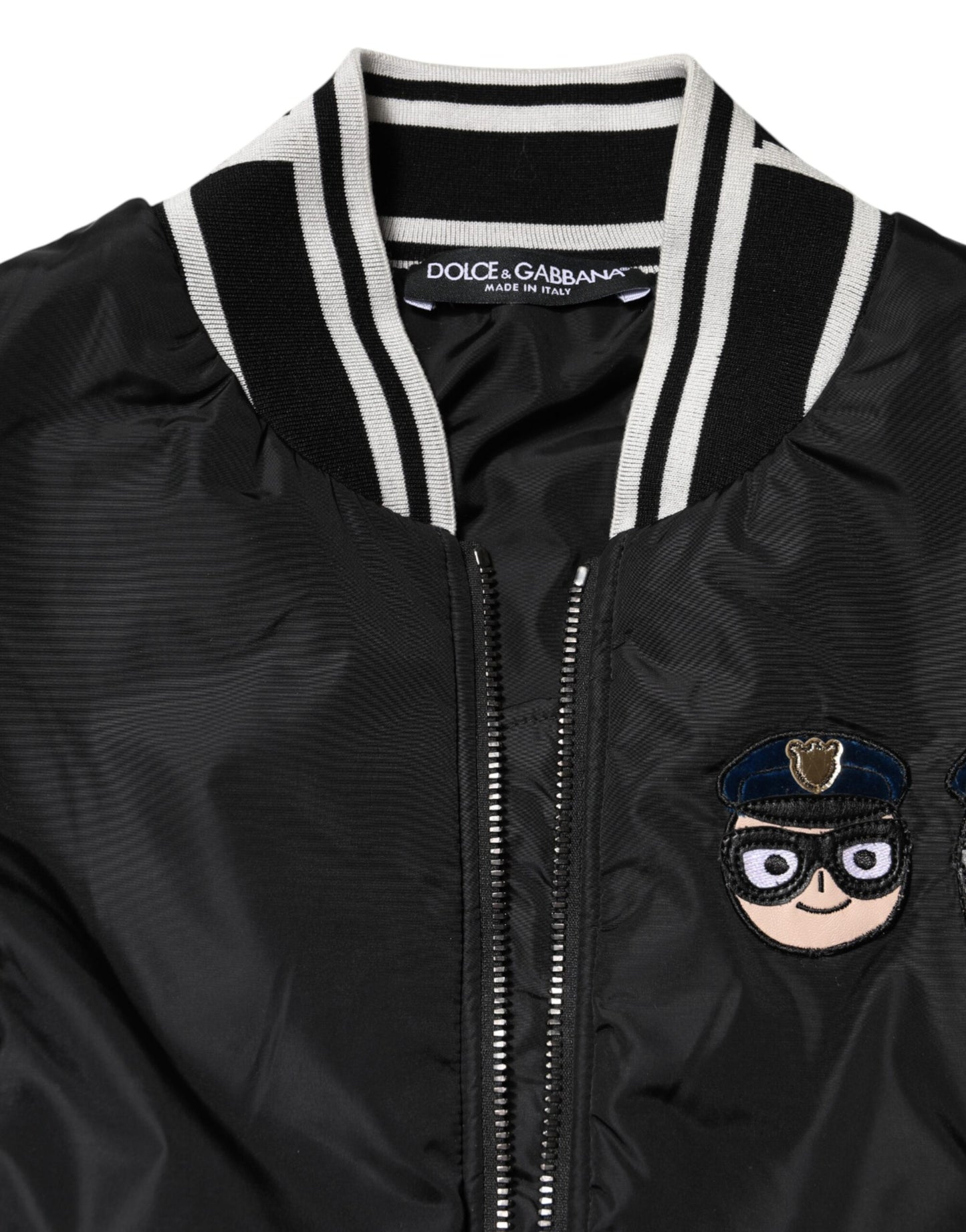 Blouson aviateur zippé en nylon noir Dolce &amp; Gabbana #DGFamily