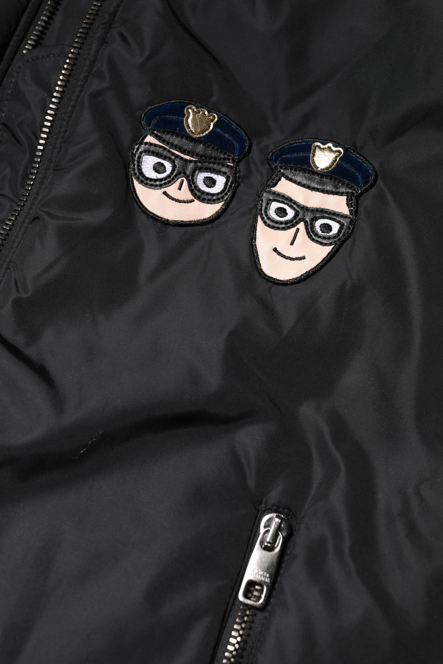 Blouson aviateur zippé en nylon noir Dolce &amp; Gabbana #DGFamily