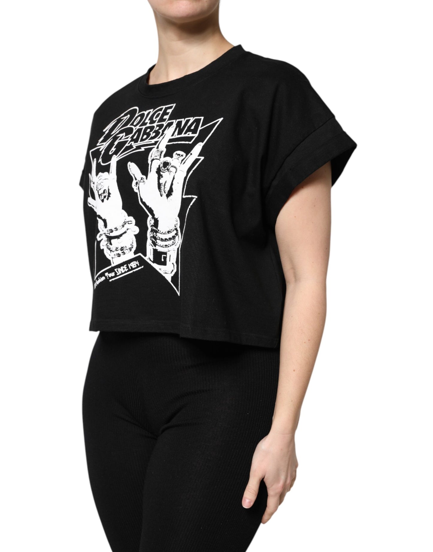 T-shirt à manches courtes imprimé en coton noir Dolce &amp; Gabbana