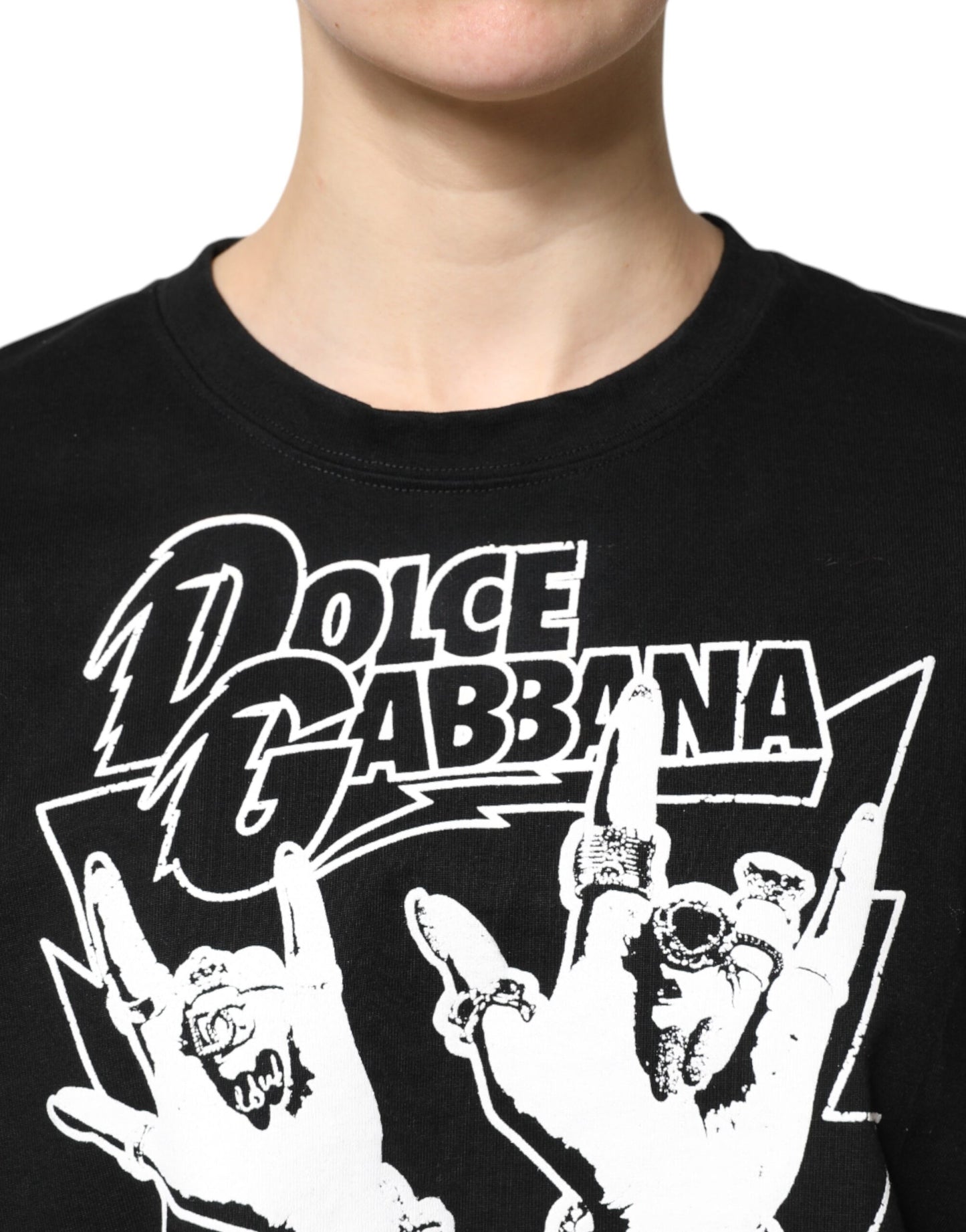 T-shirt à manches courtes imprimé en coton noir Dolce &amp; Gabbana