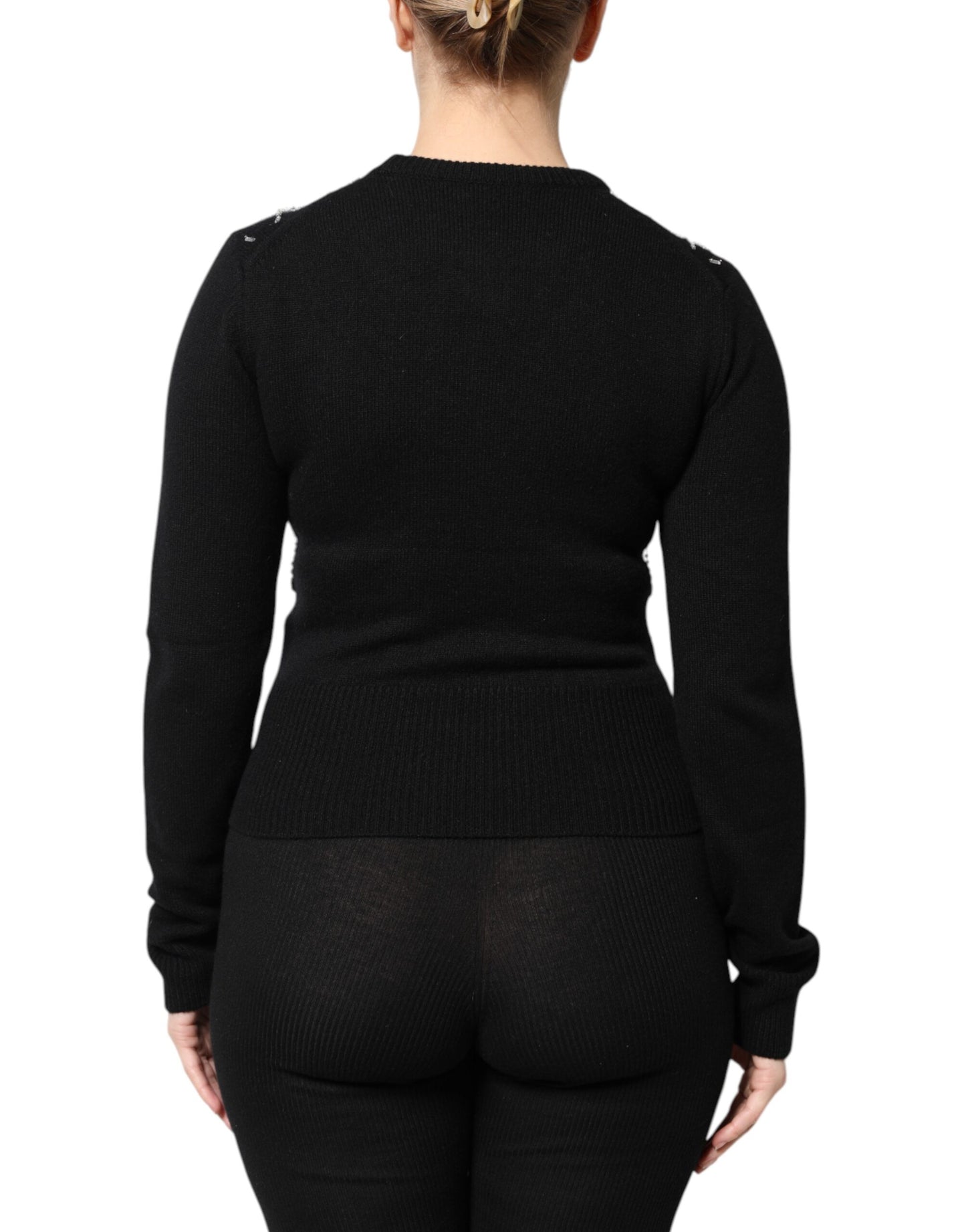 Dolce & Gabbana Black Cashmere Embellished Long Sleeves Top
