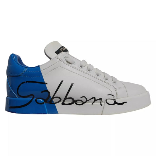 Dolce &amp; Gabbana Weiß Blau Logo Portofino Sneakers Schuhe