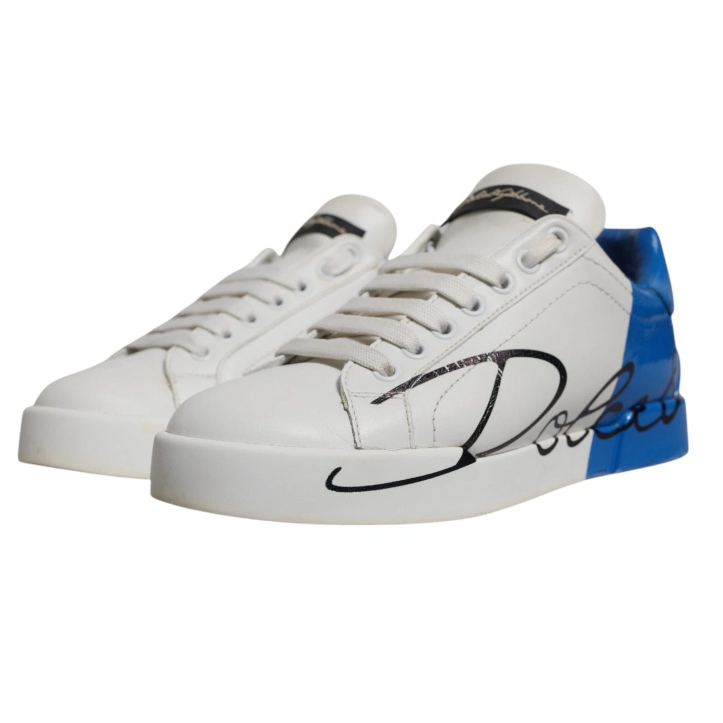 Dolce &amp; Gabbana Weiß Blau Logo Portofino Sneakers Schuhe