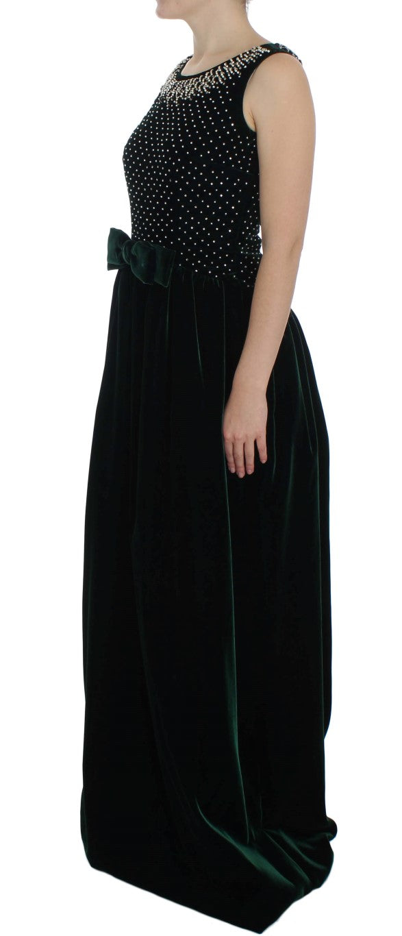 Robe longue en velours vert et cristaux Dolce &amp; Gabbana
