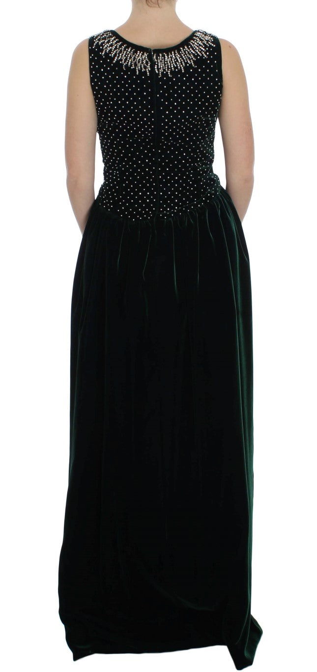 Robe longue en velours vert et cristaux Dolce &amp; Gabbana