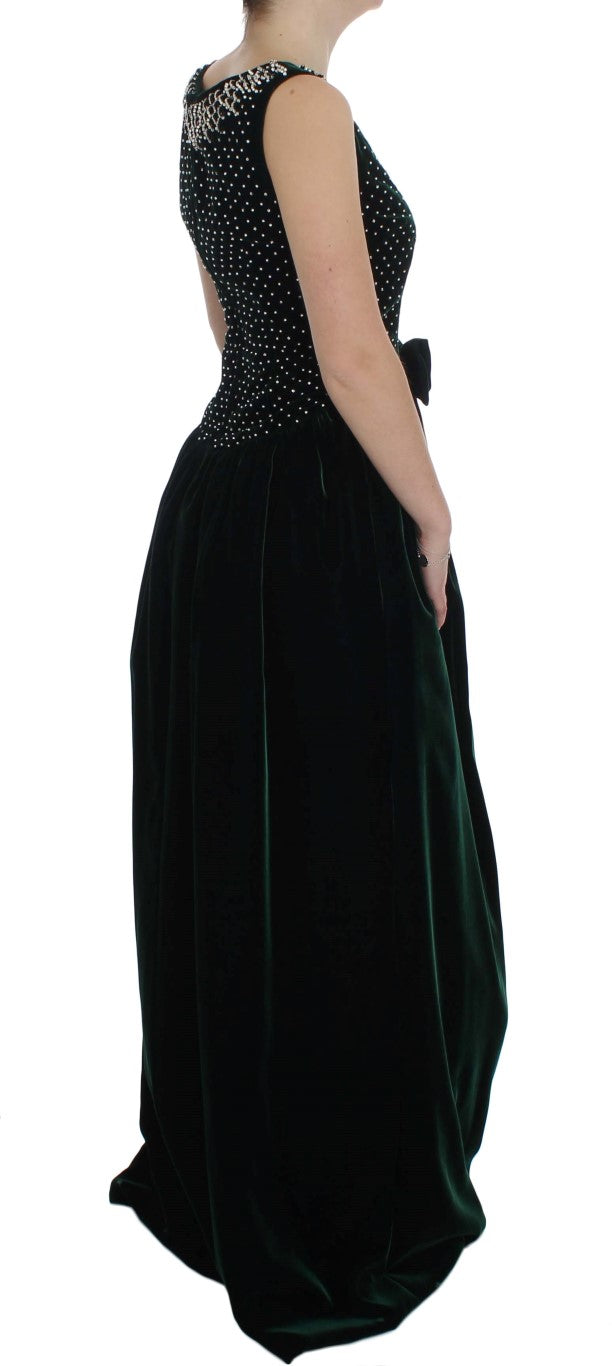Robe longue en velours vert et cristaux Dolce &amp; Gabbana