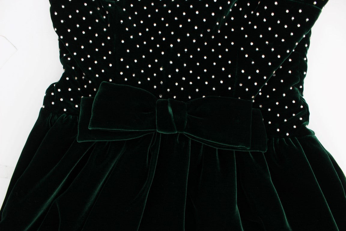 Robe longue en velours vert et cristaux Dolce &amp; Gabbana