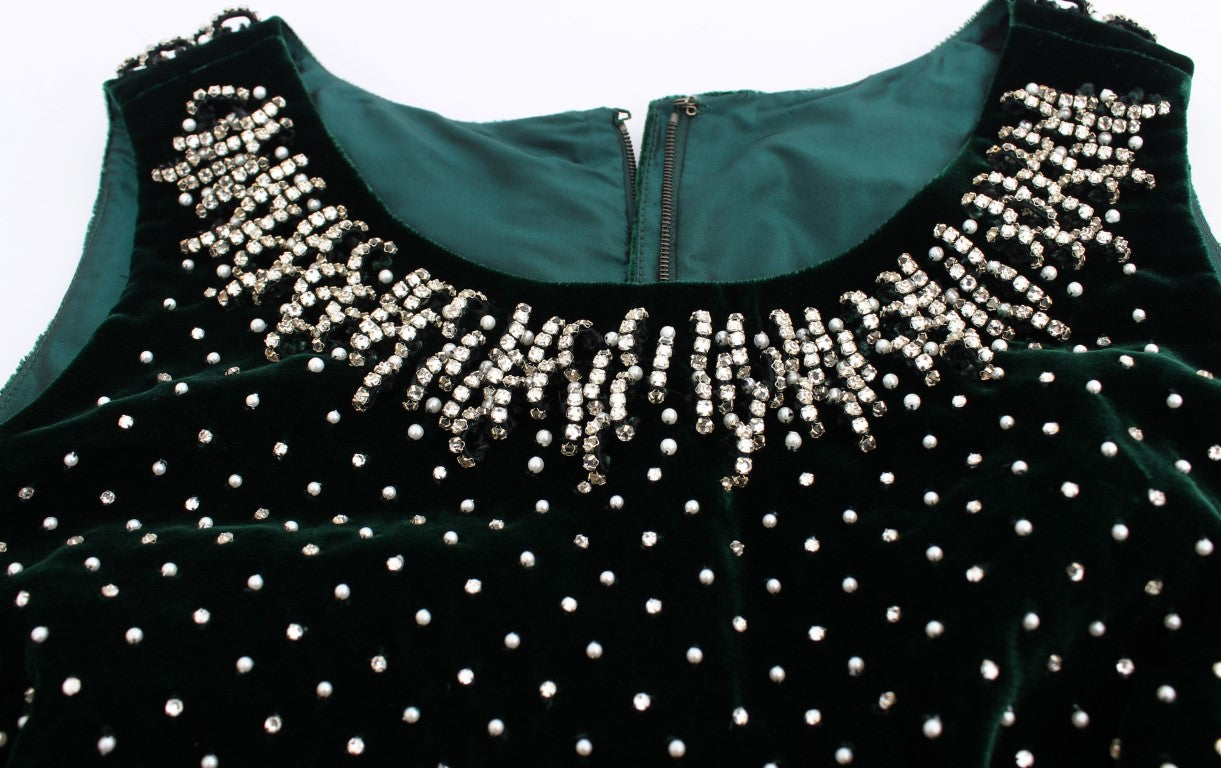 Robe longue en velours vert et cristaux Dolce &amp; Gabbana