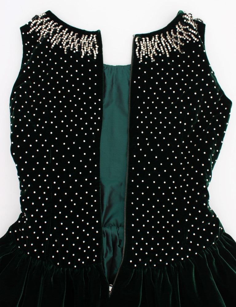 Robe longue en velours vert et cristaux Dolce &amp; Gabbana