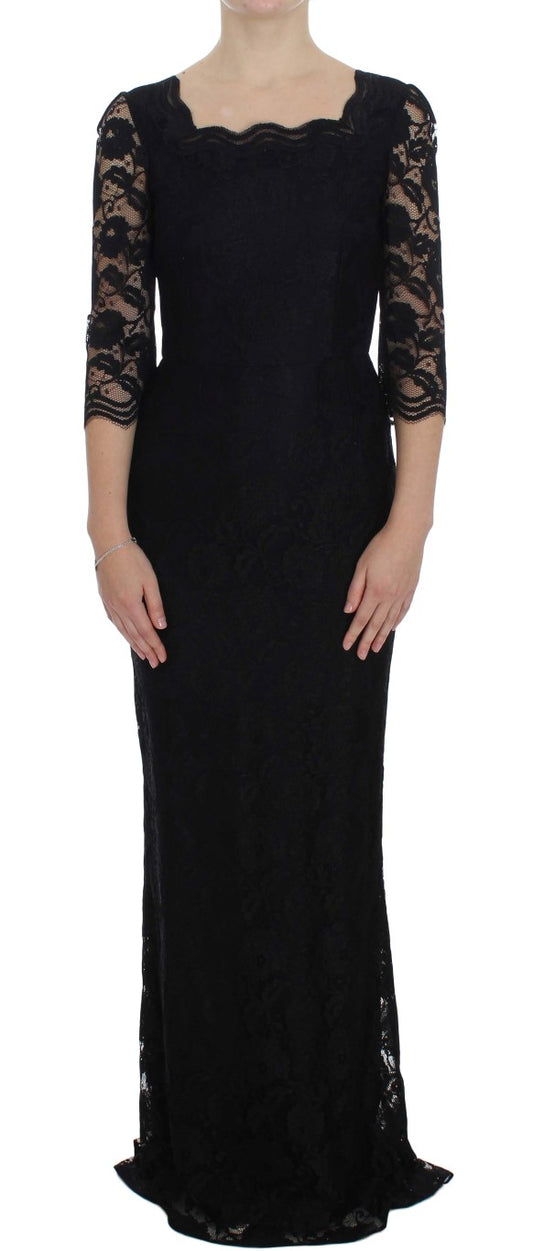 Robe longue de bal en dentelle florale noire Dolce &amp; Gabbana