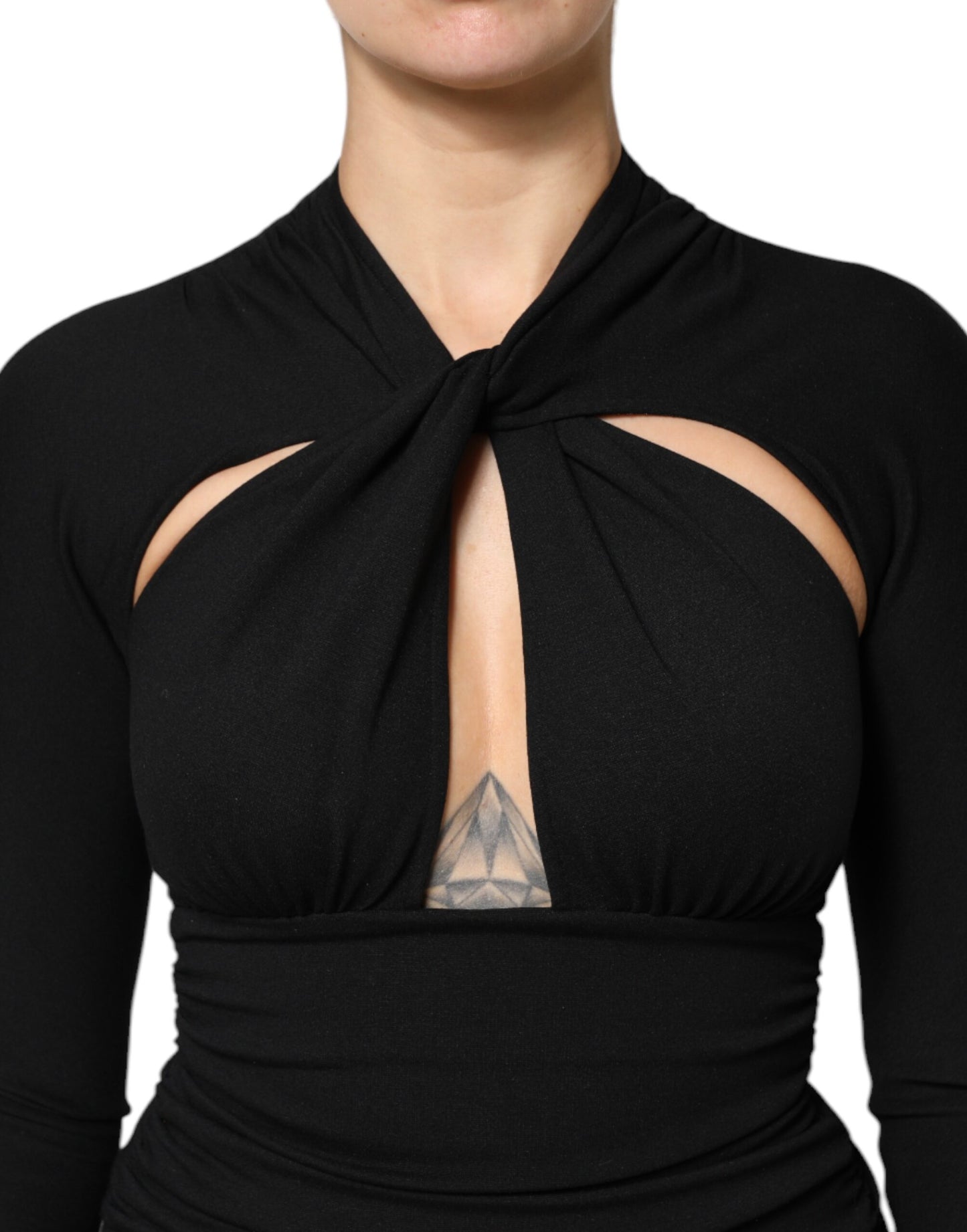 Robe fourreau mi-longue noire à manches longues Dolce &amp; Gabbana