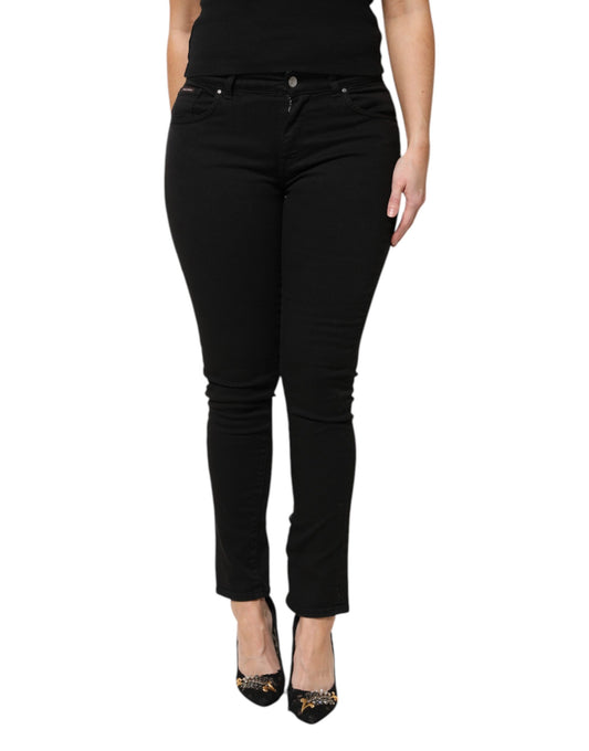 Jean skinny taille moyenne en coton noir avec logo Dolce &amp; Gabbana