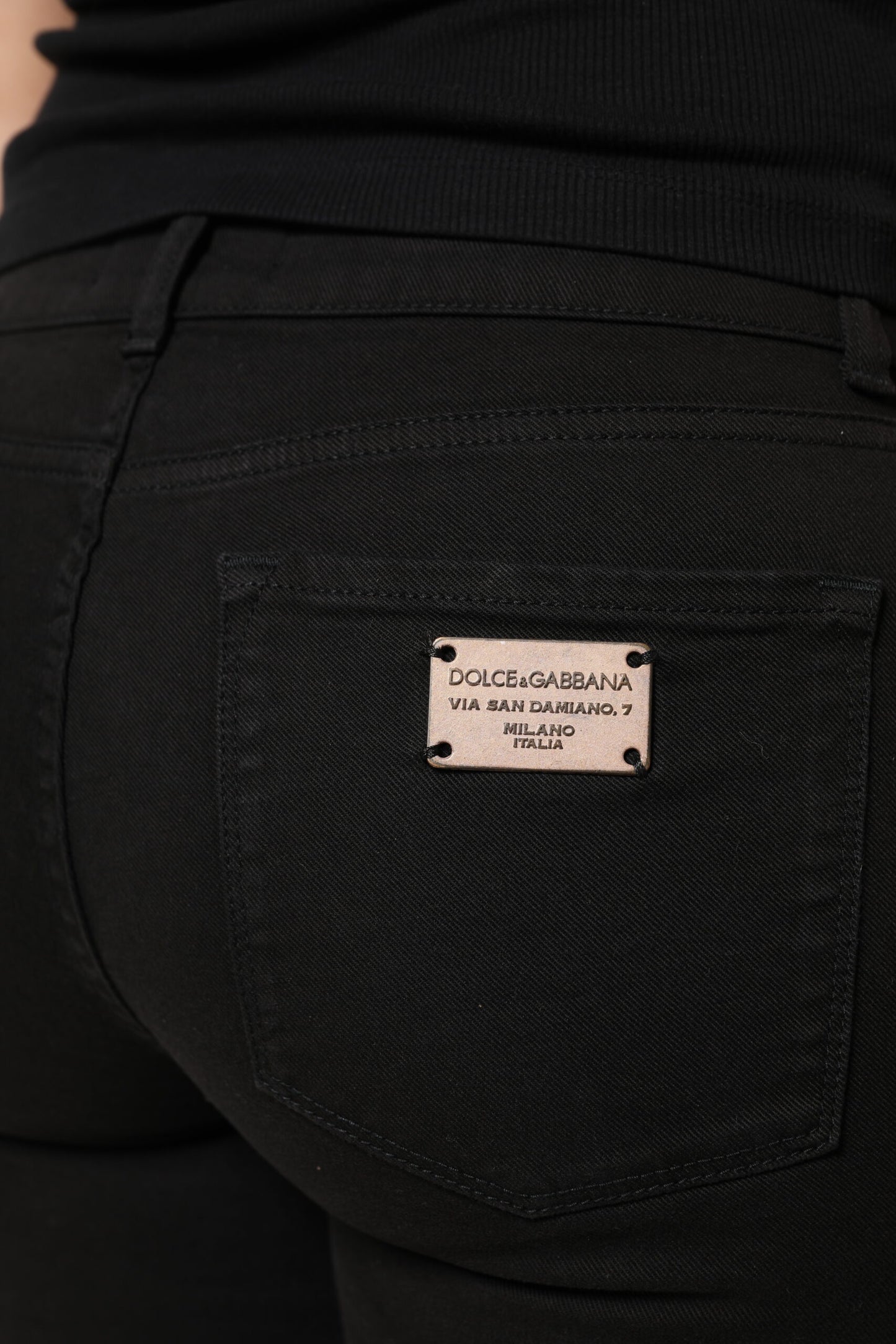 Jean skinny taille moyenne en coton noir avec logo Dolce &amp; Gabbana