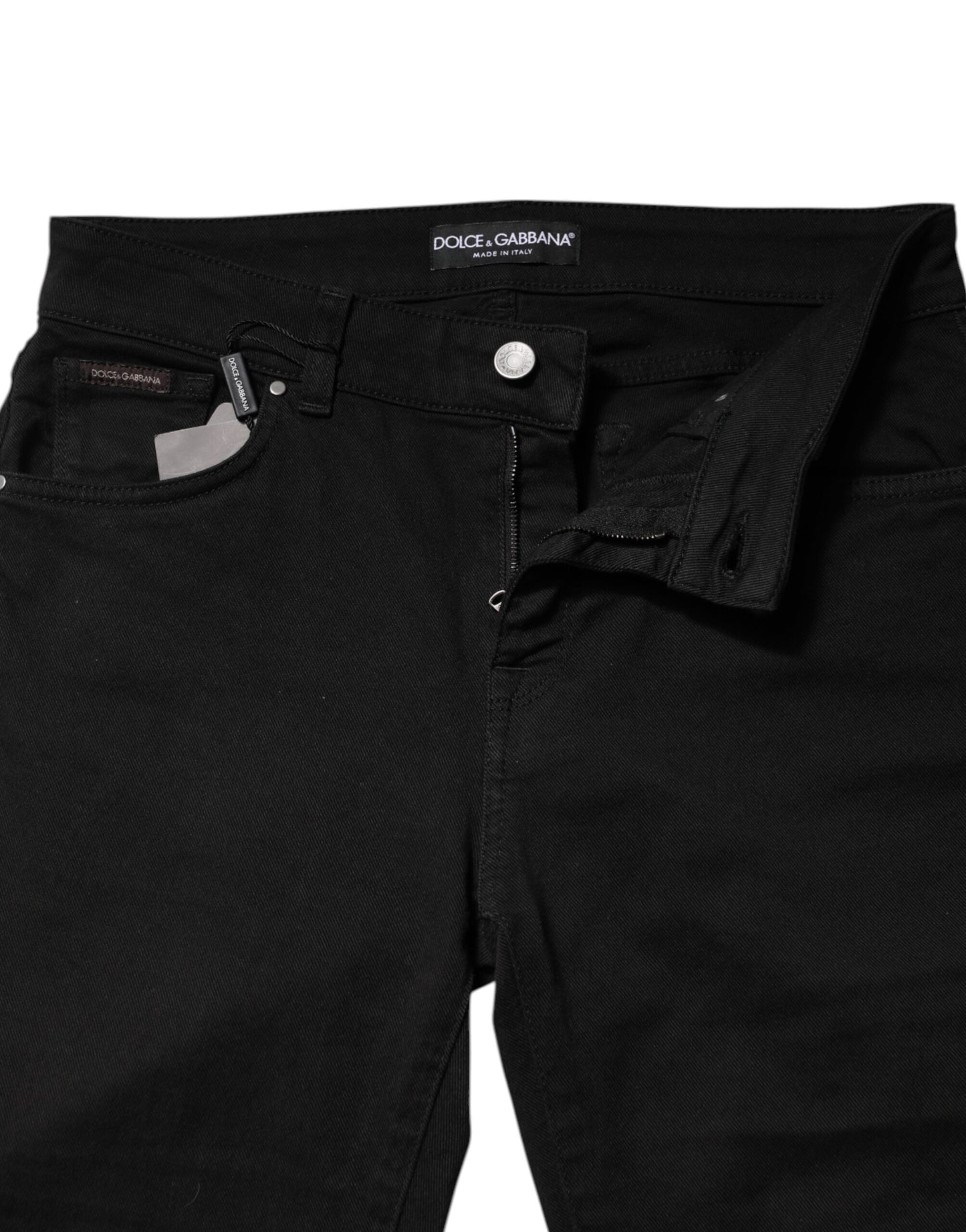 Jean skinny taille moyenne en coton noir avec logo Dolce &amp; Gabbana