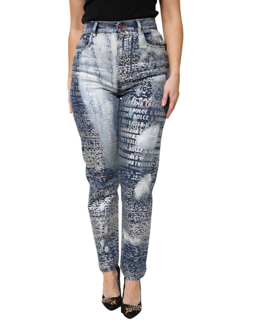 Jean taille haute imprimé bleu délavé Dolce &amp; Gabbana