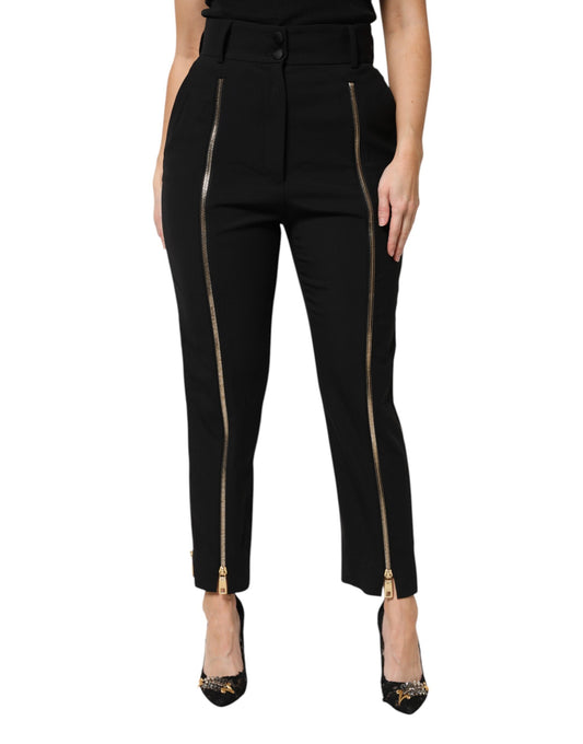 Dolce &amp; Gabbana – Schwarze, hoch taillierte Karottenhose aus Wolle mit Reißverschluss