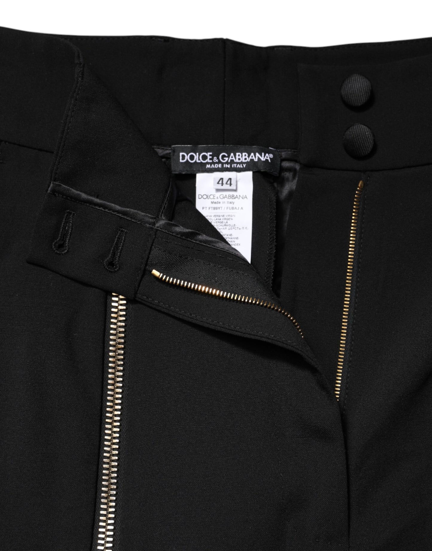 Dolce &amp; Gabbana – Schwarze, hoch taillierte Karottenhose aus Wolle mit Reißverschluss