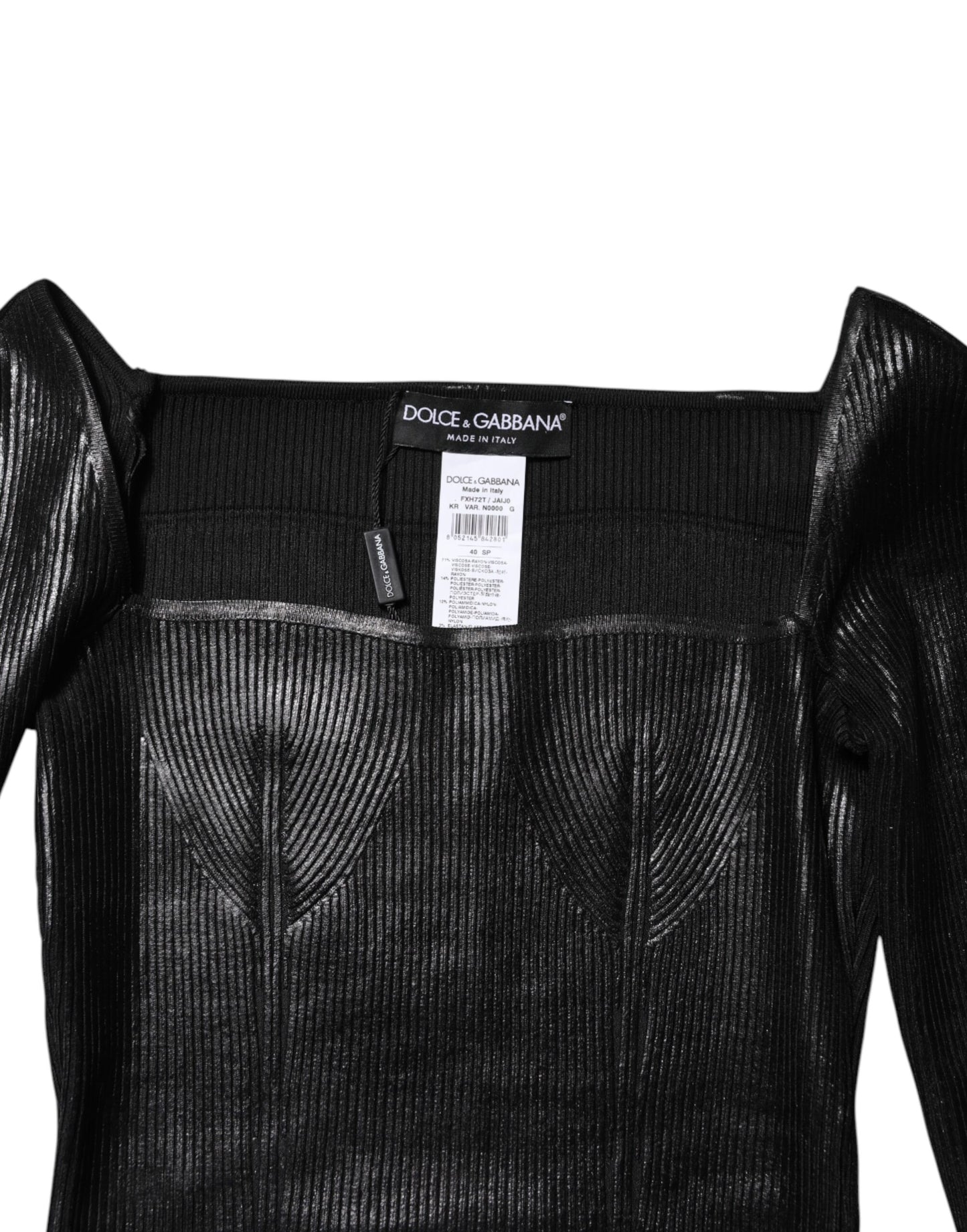Chemisier ajusté à manches longues en viscose noire Dolce &amp; Gabbana