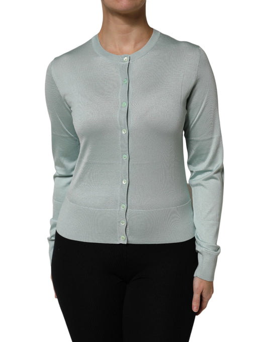 Pull cardigan boutonné en soie vert clair Dolce &amp; Gabbana