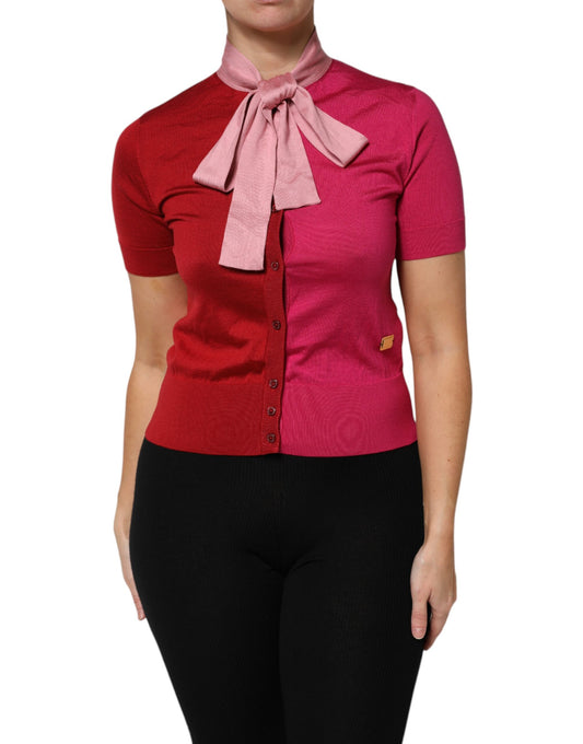 Dolce &amp; Gabbana Haut rose à manches courtes et col Ascot boutonné