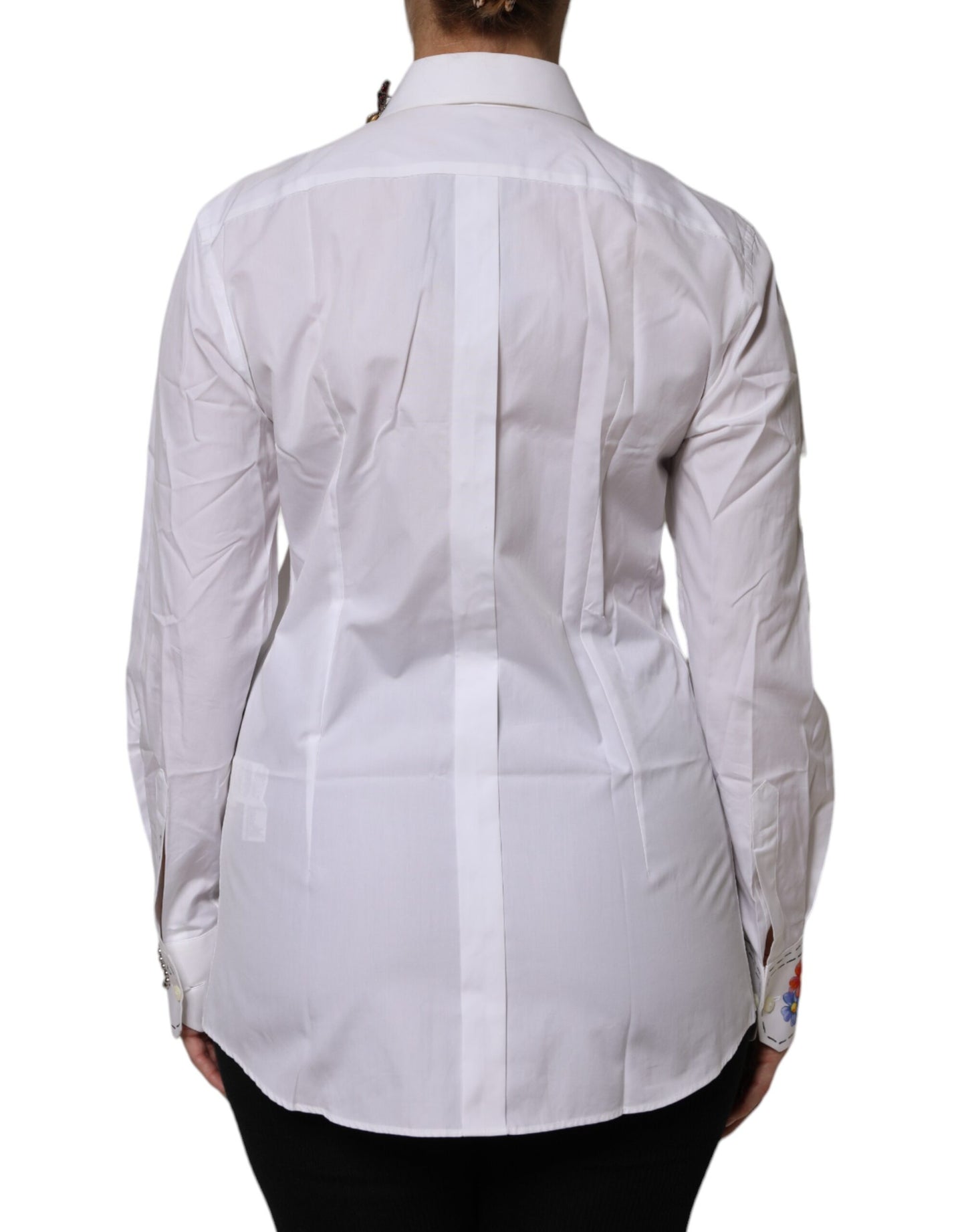 Dolce &amp; Gabbana – Weißes Hemdoberteil aus Baumwolle mit Blumenverzierung