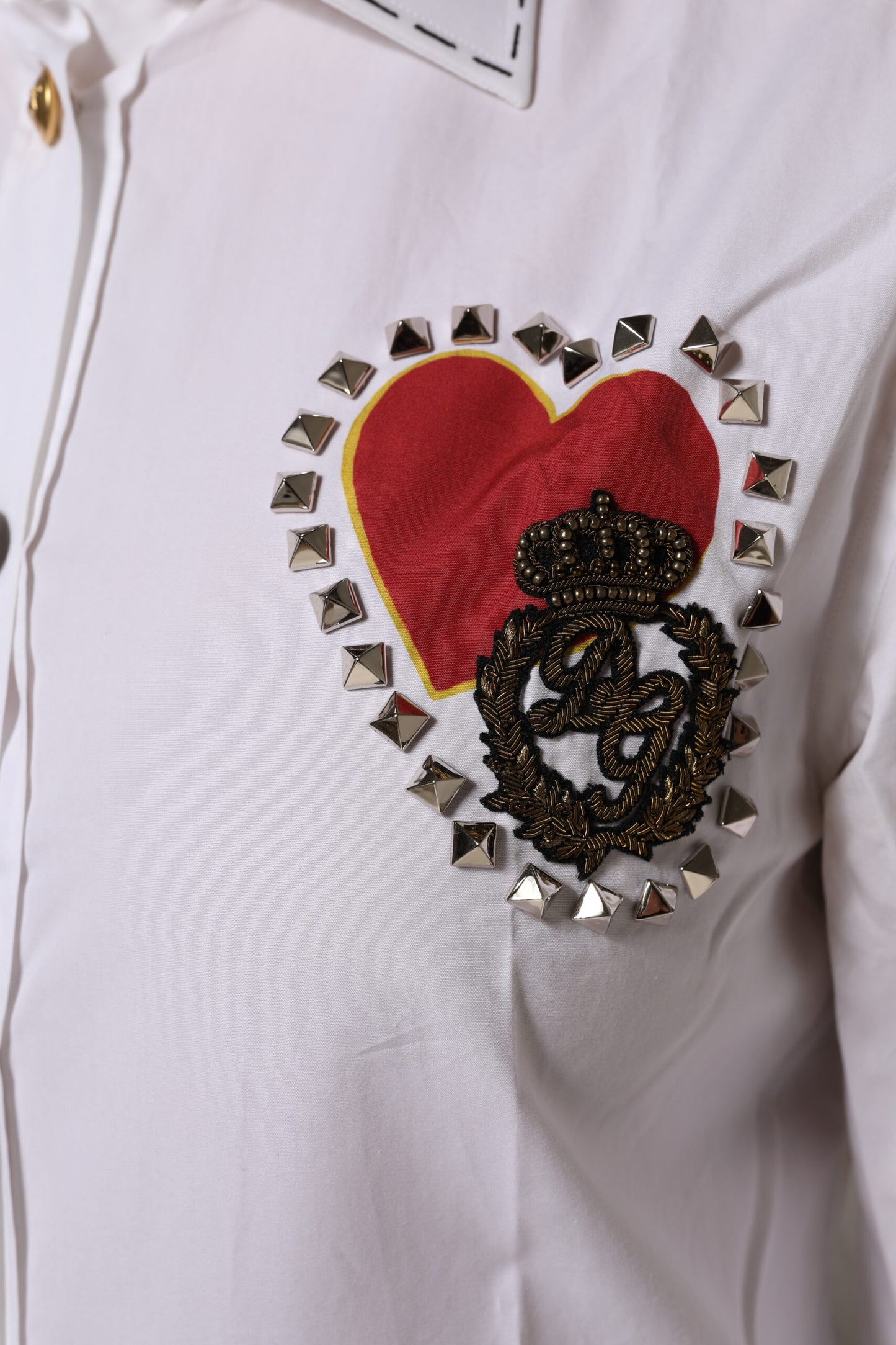 Dolce &amp; Gabbana – Weißes Hemdoberteil aus Baumwolle mit Blumenverzierung