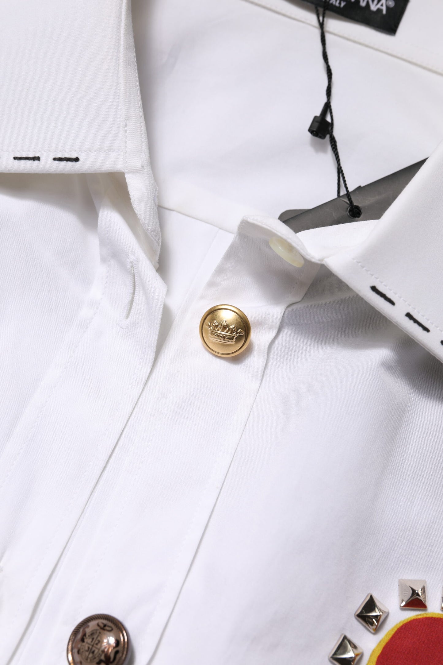 Dolce &amp; Gabbana – Weißes Hemdoberteil aus Baumwolle mit Blumenverzierung