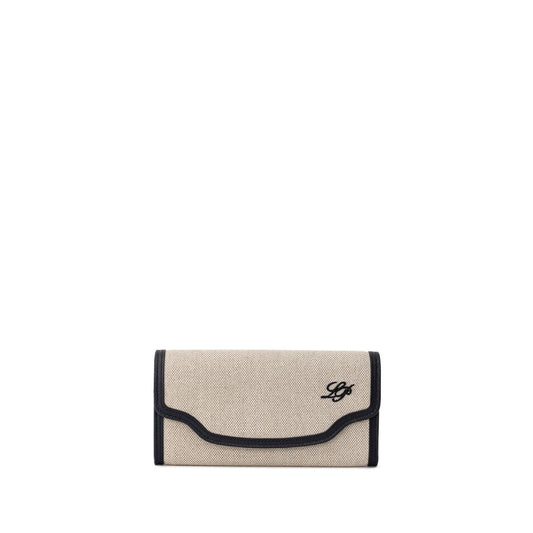 Portefeuille en tissu et cuir beige Loro Piana