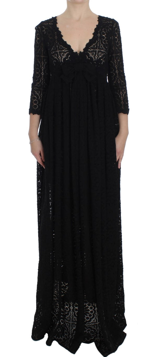 Robe longue en maille brodée noire Dolce &amp; Gabbana