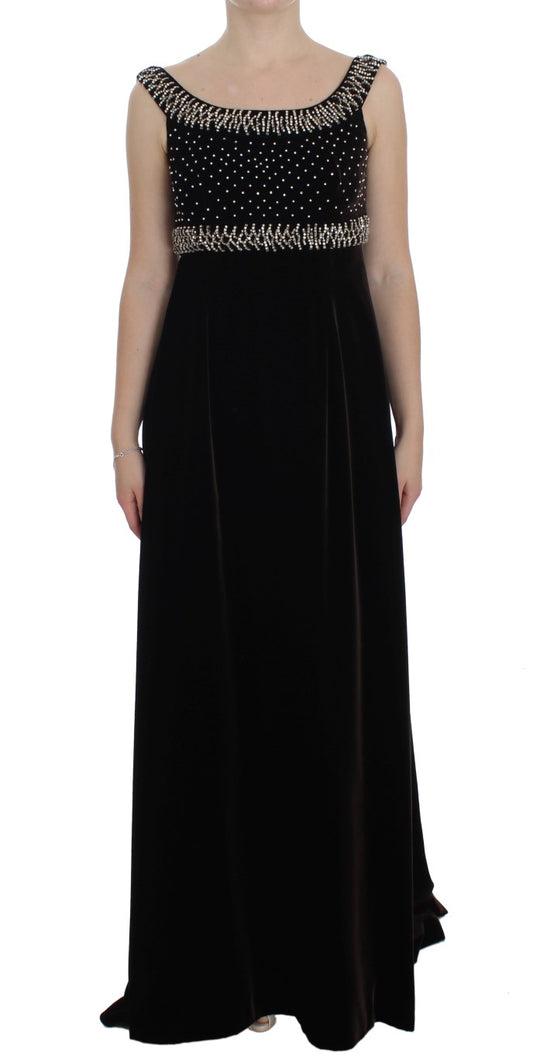 Robe fourreau en velours marron à cristaux Dolce &amp; Gabbana