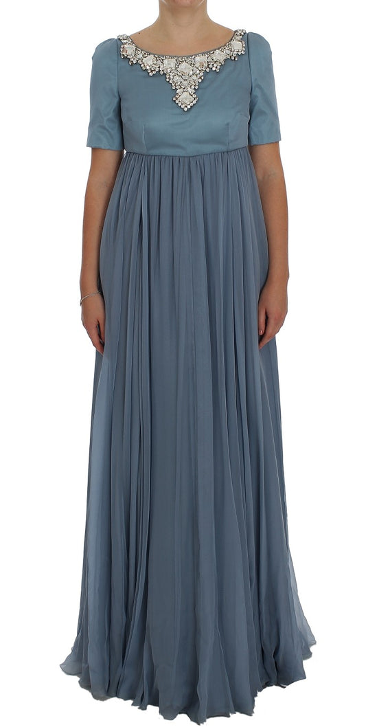 Robe de bal fourreau en soie bleue et cristaux Dolce &amp; Gabbana