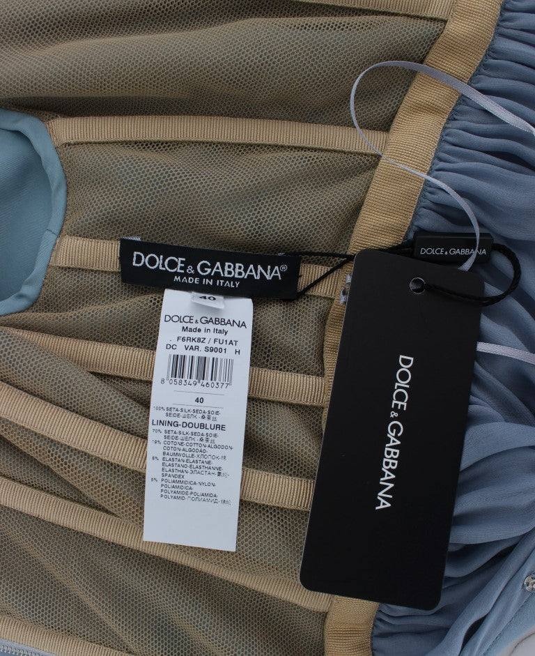 Robe de bal fourreau en soie bleue et cristaux Dolce &amp; Gabbana
