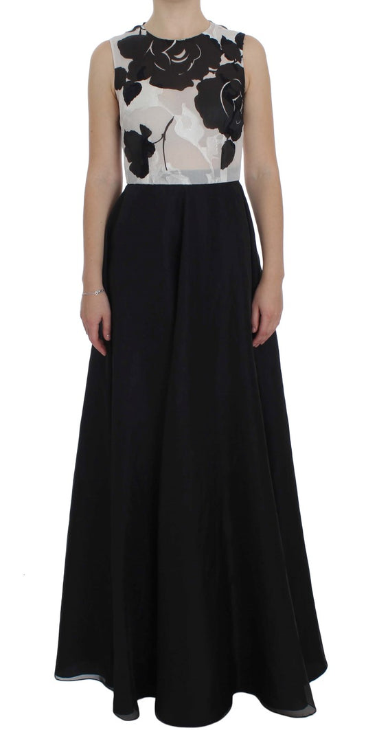 Robe fourreau en soie à fleurs noires et blanches Dolce &amp; Gabbana