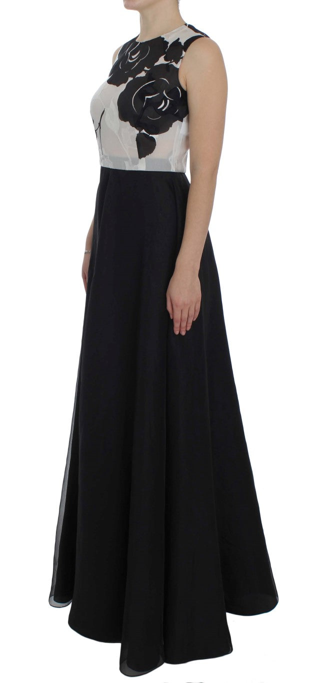 Robe fourreau en soie à fleurs noires et blanches Dolce &amp; Gabbana