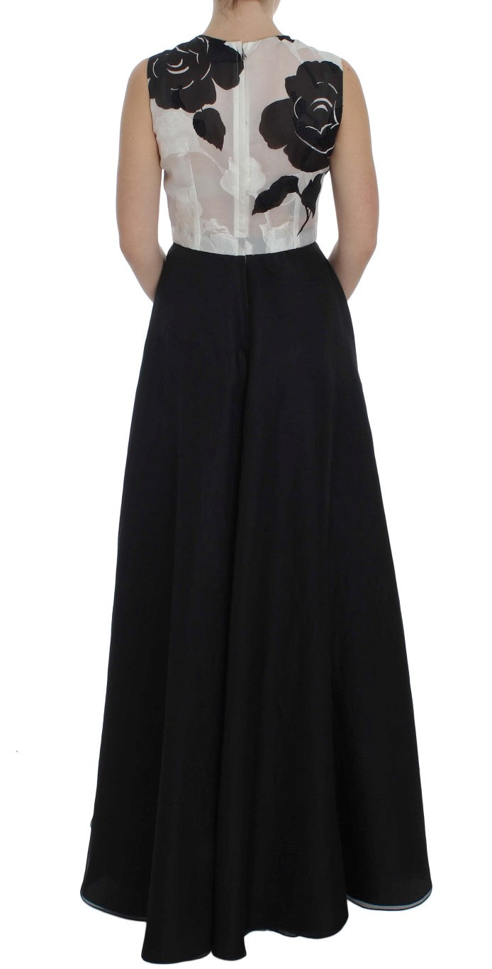 Robe fourreau en soie à fleurs noires et blanches Dolce &amp; Gabbana