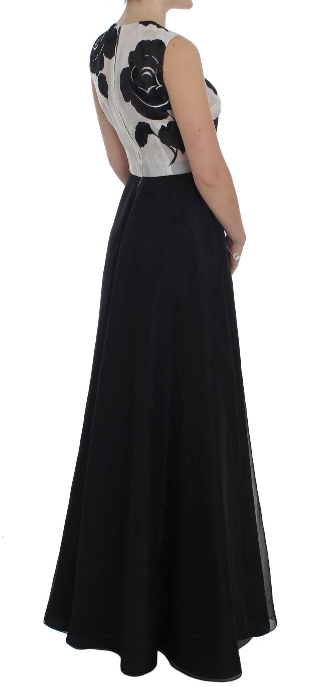Robe fourreau en soie à fleurs noires et blanches Dolce &amp; Gabbana