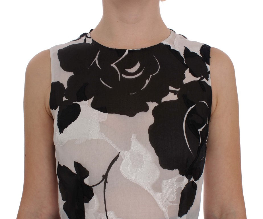 Robe fourreau en soie à fleurs noires et blanches Dolce &amp; Gabbana