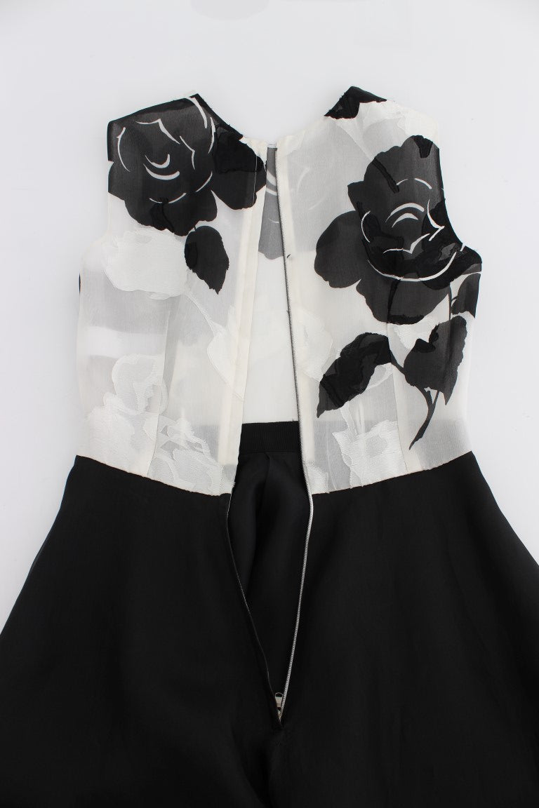 Robe fourreau en soie à fleurs noires et blanches Dolce &amp; Gabbana