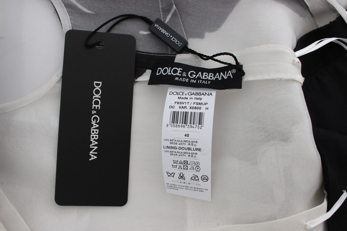 Robe fourreau en soie à fleurs noires et blanches Dolce &amp; Gabbana