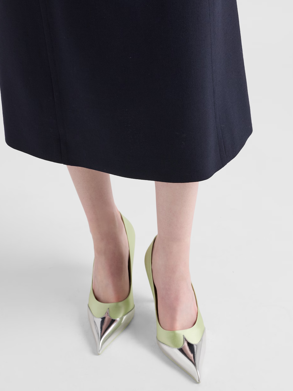 Prada Satin And Metallic Leather Pumps
